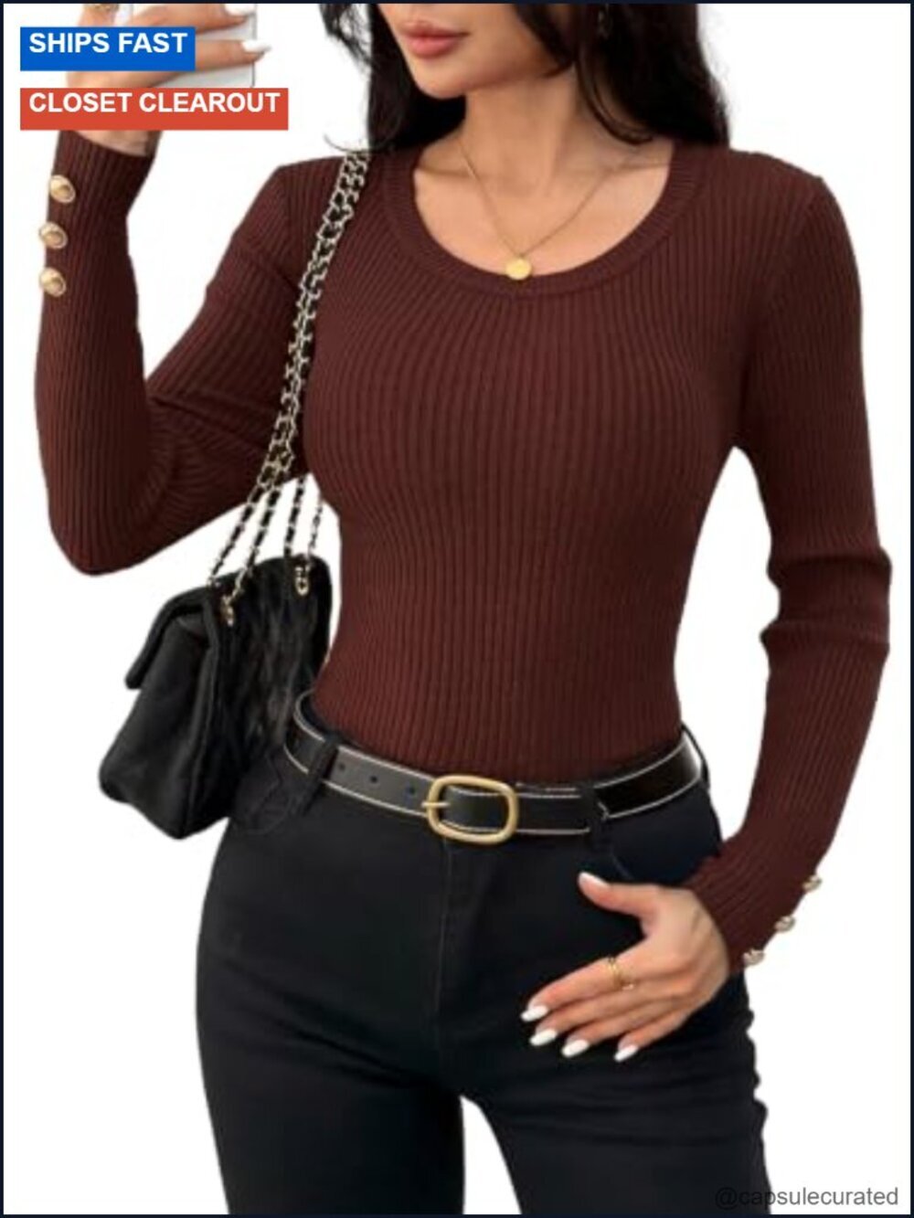 Women's Pullover Sweater Long Sleeve Slim Fit Ribbed Knit Crew Neck Tops